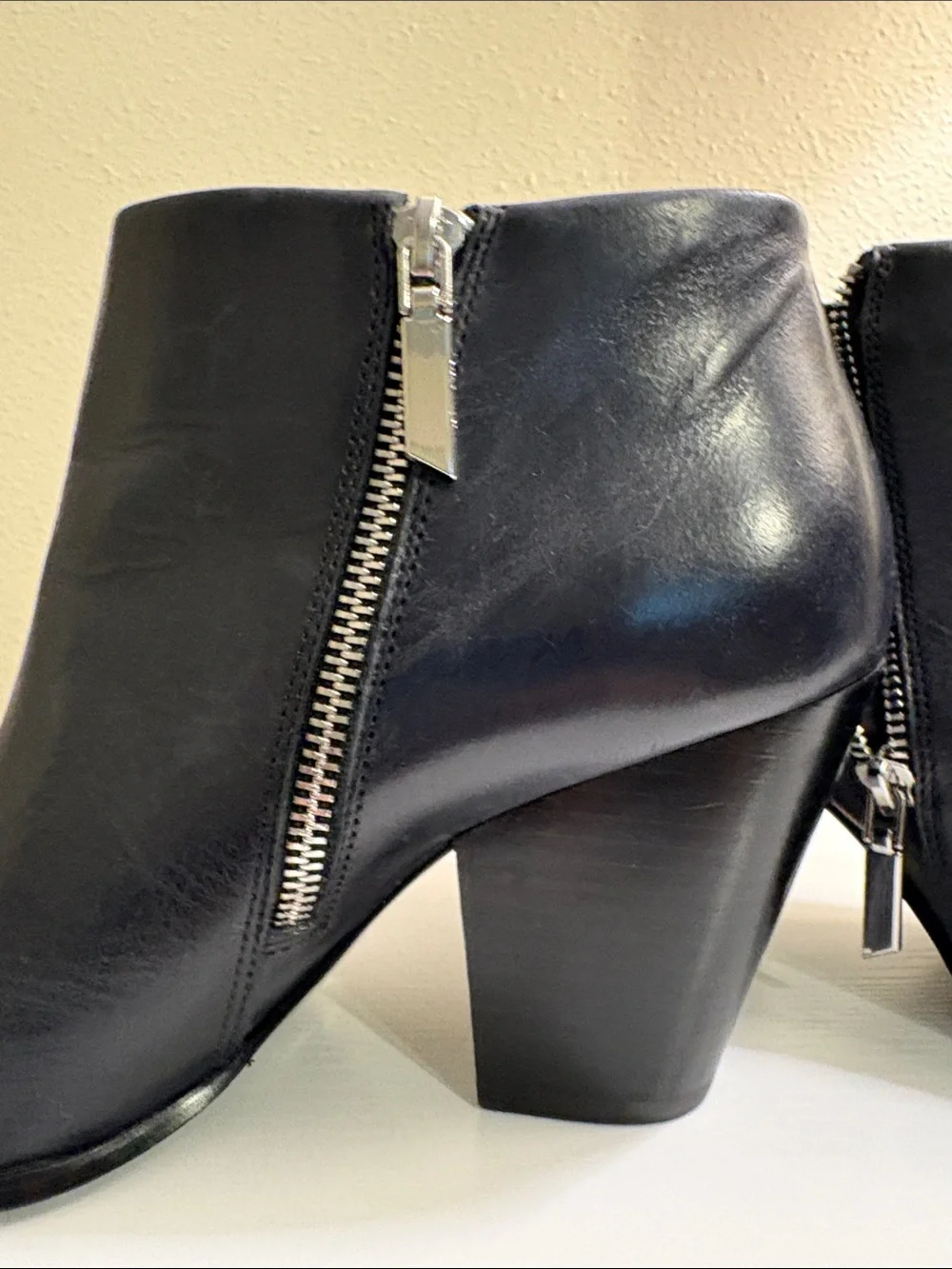 Calvin Klein Black Leather Pointed Ankle Booties with Side Zip